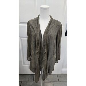 Young Threads Olive Green Embroidered Waterfall Cardigan Jacket XL NWT Boho